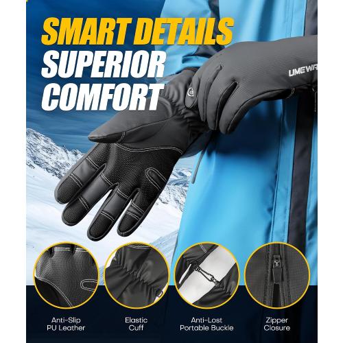 Winter Gloves Men Women Made with 3M Insulation, -20°F GEANI-TEX™ Waterproof Ski Gloves for Cold Weather, 5-Layer Thermal Snow Gloves, 10 Touchscreen Fingers Snowboard Gloves for Cycling, Hiking