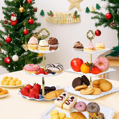 Dessert Table Display,10Pcs Cake Stand Set,4 Pcs 3 Tiered Cupcake Stands and 6 Pcs Dessert Trays Serving Trays for Party Baby Shower Wedding Tea Party