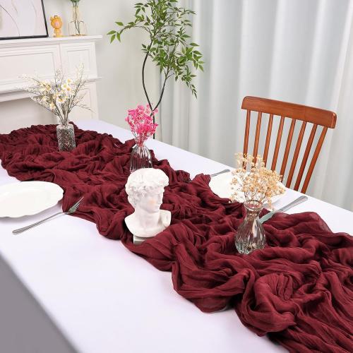 6 Pack 10FT Burgundy Christmas Cheesecloth Table Runner Table Runner 35x120 Inch Gauze Rustic Boho Cheese Cloth for Thanksgiving Wedding Decor Birthday Party Baby Shower Centerpiece Decoration