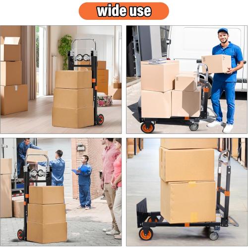 Upgraded 3 in 1 Folding Hand Truck, 500lbs Capacity Heavy Duty Convertible Dolly cart with Rubber Wheels, Collapsible Hand Truck Foldable with Telescopic Handle, Trolley for Moving, Office, Warehouse