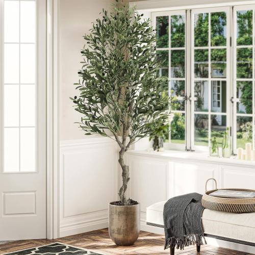 VIAGDO Artificial Olive Tree 6.2ft Tall Fake Potted Olive Silk Tree with Planter Large Faux Olive Branches and Fruits Artificial Tree for Home Office Living Room Decor Indoor, 1728 Leaves