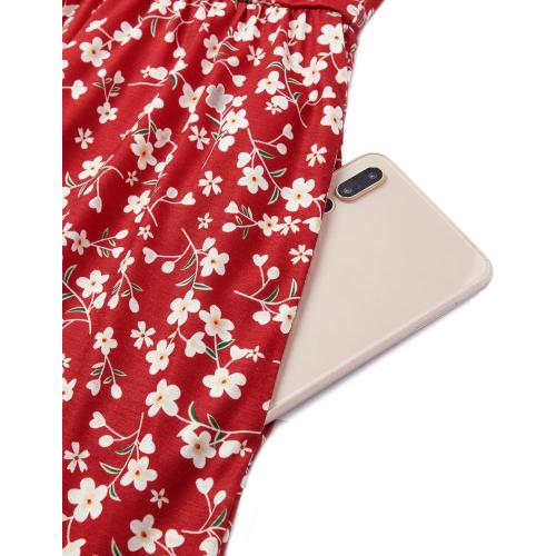 Size XL....Women's Summer Short Sleeve V-Neck Floral Short Party Dress with Pockets