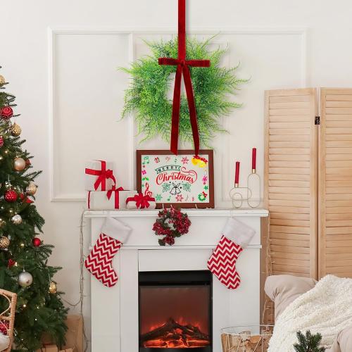 XunYee 4 Pack Small Christmas Wreath for Cabinet Home Kitchen Whimsical Decor with Velvet Bow 11 Persian Grass Lime Green Green Fern Mini Wreaths for Xmas Home Candle Window Chair Fence Decor