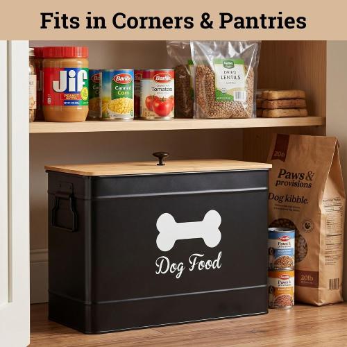 Metal Dog Food Container 15-20 lbs w/ Airtight Bamboo Lid, 70 Cup Capacity
