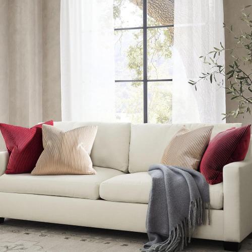 YCOLL Wine Red Pillow Covers 18x18 Set of 2 Velvet Striped Pattern - Soft Throw Pillows for Home Decor, Luxury Decorative Pillow Covers for Couch, Bed,Living Room