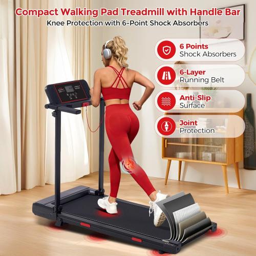 MCRG Walking Pad with Handle Bar, 3.5HP Electric Running Walking Pad Treadmill with Handles, 0.6-10.0MPH Portable Small Treadmill with Handle Bar for Home Small, 400 LBS Capacity