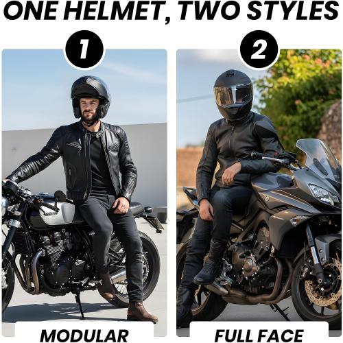 Favoto Modular Motorcycle Helmet, Flip Up Helmet with Dual Visor, DOT Approved, Lightweight Full Face Helmet Street Dirt Bike ATV Off Road Motocross Helmet for Adults