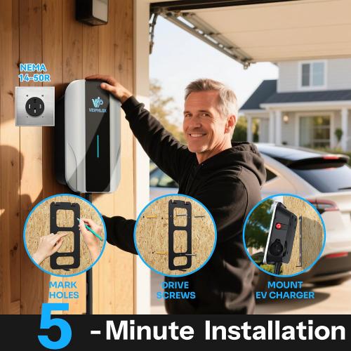 Level 2 EV Charger 40 Amp, EV Chargers for Home 240V, Electric Car Charger 9.6kW, Outdoor/Indoor Electric Vehicle Fast Charging Stations, EVSE with NEMA 14-50 Plug, 25ft Cable, J1772