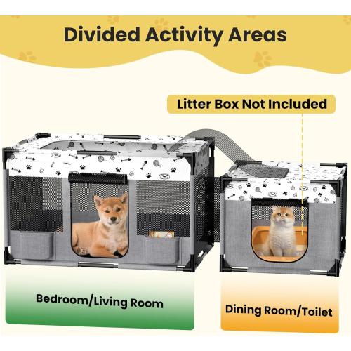 Portable Cat Playpen, PVC Pipe Reinforced Kitten Dog Pet Playpens for Indoor Cats Enclosed, Foldable Puppy Doggy Play Pen Outdoor, Kennel Tent Cage Crates, Zipper Top Cover(39x24x22)