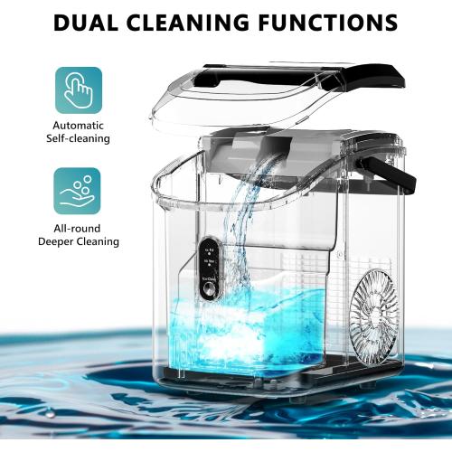 EUHOMY Nugget Ice Maker Countertop with Handle, Ready in 6 Mins, 34lbs Per Day, Removable Top Cover, Auto-Cleaning, Portable Sonic Ice Maker with Basket and Scoop, for Home/Party/RV/Camping (Black)