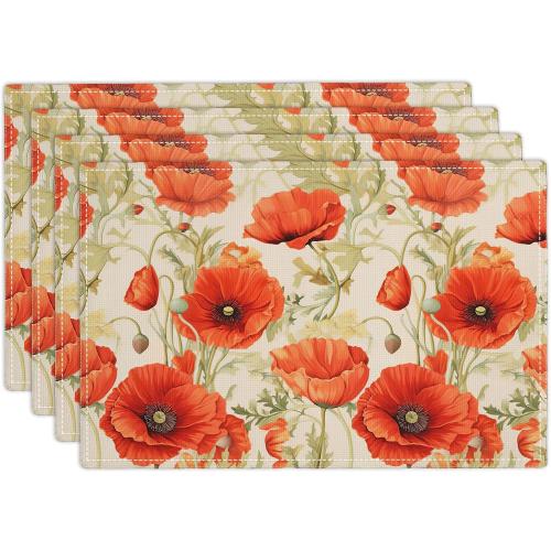 Botanical Flower Placemats Set of 4 Butterfly Plants Floral Botanic Plants Flower Leaves Placemats Rustic Floral Waterproof Washable Table Placemats for Dining Kitchen Decoration 4 PCS