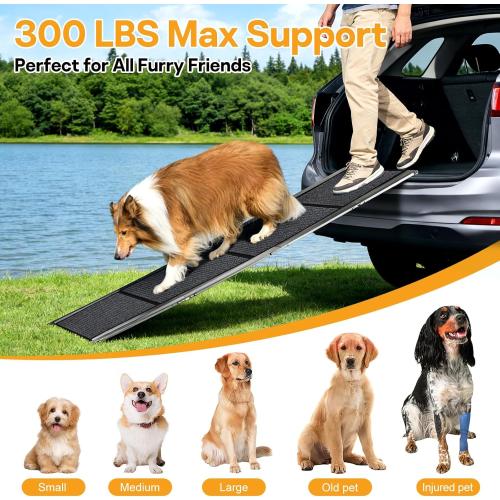 Dog Ramps for Large Pets, 71 L & 20 W Extra Wide Foldable Aluminum Pet Ramp with IP64 Waterproof & Non-Slip Rug Surface, Up to 300lbs for Giant Dogs for SUV, Truck, Bed, Stairs, Indoor & Outdoor