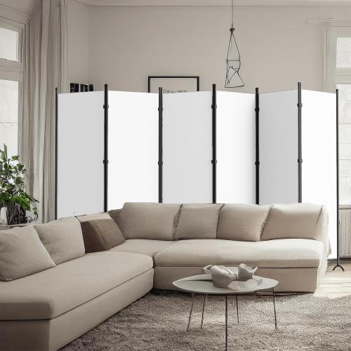 Room Divider, 6 Panel Room Dividers and Folding Privacy Screens, 6FT Partition Room Office Wall Divider for Separation 200 W Fabric, Portable Freestanding Room Divider Wall (White)