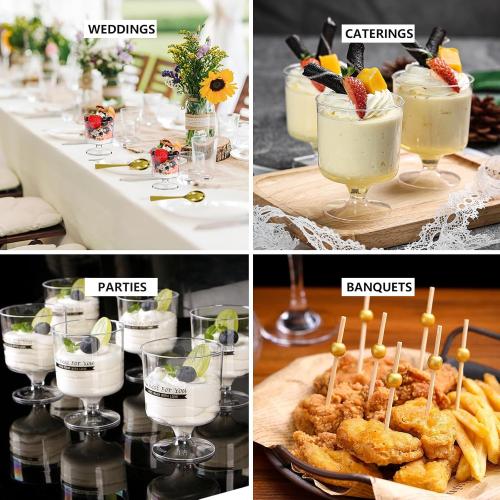 DI QIU REN Dessert Cups with Golden Spoon, Plastic Dessert Parfait Cup Clear Appetizer Pudding Cup, Round Serving Goblet Cups Shot Glasse