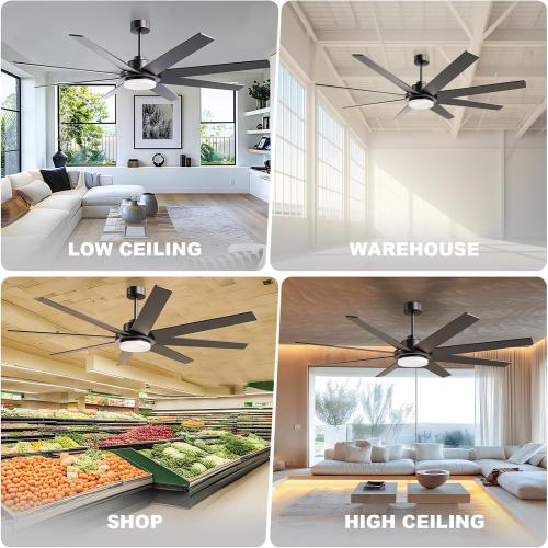Black 72 Inch Ceiling Fans with Lights and Remote, Outdoor Indoor Black LED Big Ceiling Fan Reversible 24db Quiet DC Motor, 6 Speed 3CCT Dimiable, Modern Ceiling Fans for Patios Living Room Farmhouse Garage