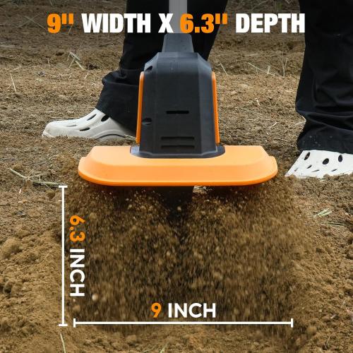 SOARFLY Upgraded Cordless Tiller for Gardening with Dual 2.0Ah Batteries, 48 Steel Tines Battery Rototiller, 9 Width 6.6 Depth Garden Tiller Cultivator for Soil, Tending & Composting (Orange)