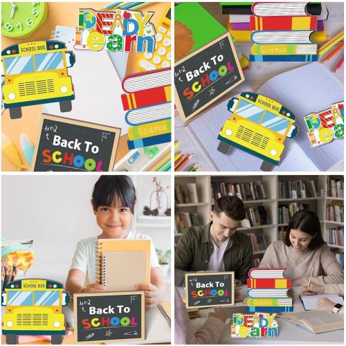 Set of 4 Pieces Back to School Wooden Table Centerpiece Decor Ready to Learn Woodentable Toppers Welcome Back to School Party Decoration for School Classroom Home Teacher Party Decorations