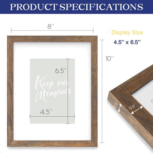 An&He 8x10 Picture Frame Set of 2, Brown Wood Grain Photo Frame for Wall Mounting or Tabletop Display