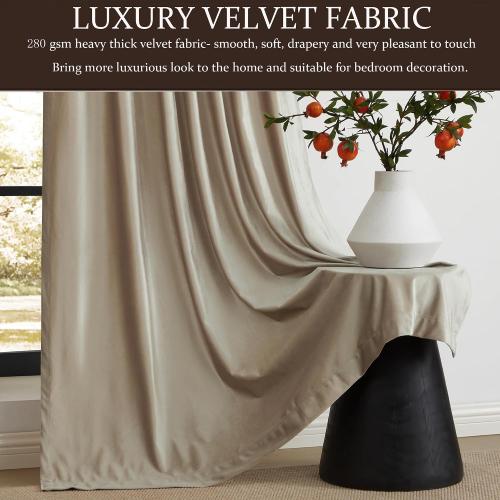 Size 84 Set of 2 Color beige 100% Full Blackout Champagne Beige Velvet Curtains 84 inch Long for Living Room,Set of 2 Liner Rod Pocket Back Tab Thermal Window Curtains Room Darkening Heavy Decorative Curtains Drapes for Bedroom