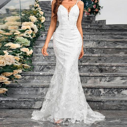 Size M/L ....Lace Mermaid Wedding Dresses for Bride 2024 Summer Beach Tulle Long Bridal Gowns V Neck Backless Bodycon Maxi Dresses