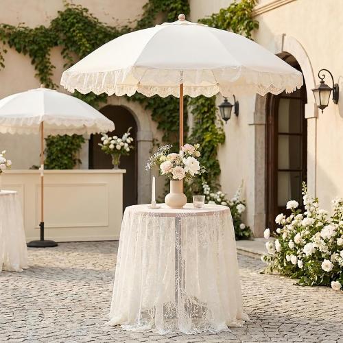 Fanqisi Ivory Lace Tablecloth 60x120 Inches Classic Wedding Lace Tablecloths Overlay Party Table Cover for Bridal Shower Reception Table Decoration