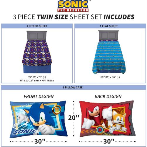 Franco Kids Bedding Super Soft Microfiber Sheet Set, Twin, Sonic The Hedgehog, Anime