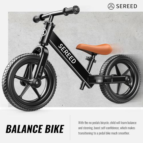 Black SEREED Toddler Balance Bike 2 Year Old, No Pedal Kids Bicycle Toys for 2-5 Years Old, Tool-Free Adjustment, Customize Plate with Stickers, Gift for 2-3 Boys Girls (Black)