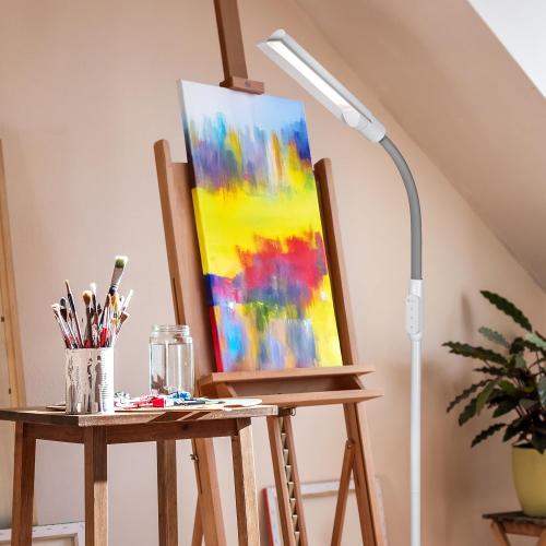OttLite WingShade LED Floor Lamp, 3 Color Temperatures, White | ClearSun LEDs Reduce Eyestrain | 3 Brightness Settings | Adjustable Height to 64 | Sturdy 8x11 Base