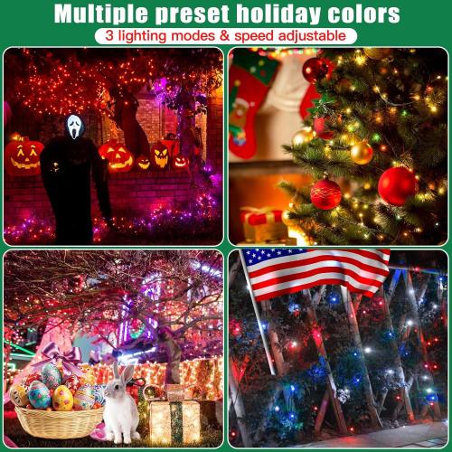 LitHome 100 LED Solar Christmas String Lights Outdoor, 33FT 34Colors Changing Solar/USB String Lights Waterproof with Remote, 102 Modes Easter Light for Xmas Tree Party Holiday Valentine's Day Decor