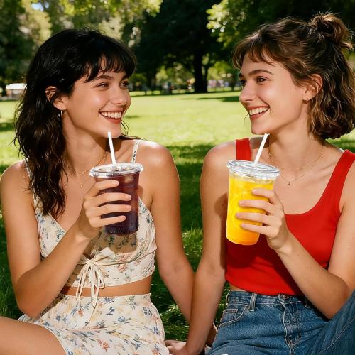 100 Pack 16 oz Clear Plastic Cups with Lids and Straws, [Leak-Proof & Crack-Resistant] Disposable Iced Coffee Cups for Smoothies, Bubble Tea, Juice and Cold Drinks, BPA Free