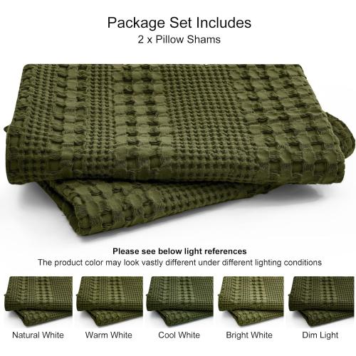 PHF 100% Cotton Waffle Pillow Shams King Size, 2 Pack 20 x 36 Soft Skin-Friendly Pillowcases, No Filling, Aesthetic Woven and Breathable Waffle Weave Pillow Case Covers for Bed, Capulet Olive