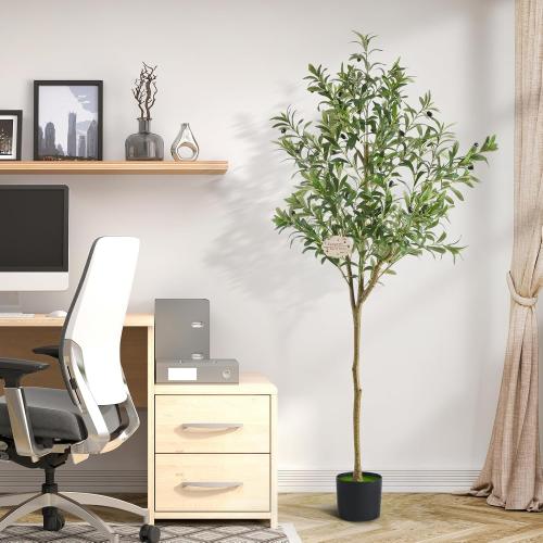 Faux Olive Tree 6ft,Olive Trees Artificial Indoor,Large Fake Olive Plants with Natural Wood Trunk and Lifelike Leaves for Living Room and Office