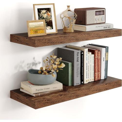 BROWN Heimlove 24 inch Floating Shelves for Wall,9.3 inch deep Brown Bathroom Over Toilet Shelf,Wall Mounted Rustic Wood Shelves for,Bedroom,Living Room,Kitchen,Office Decor Set of 2-Brown