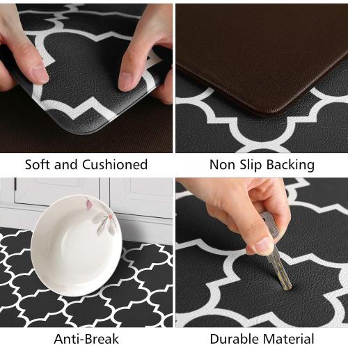 KMAT Kitchen Mat [2 PCS] Cushioned Anti-Fatigue Floor Mat, Waterproof Kitchen Mats and Rugs Heavy Duty PVC Ergonomic Comfort Standing Foam Mat for Kitchen, Floor Home, Office, Sink, Laundry,Black