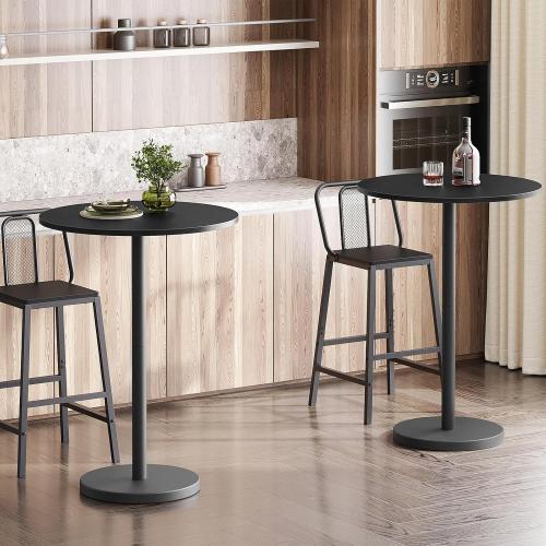 YATINEY Bar Table, Round Bar Table Set of 2, Counter Height Table, Pub Cocktail Table, Metal Frame, for Bistro, Dining Room, Living Room, Terrace, Black BT05L2BB