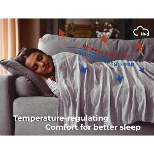 Cooling Throw Blanket for Couch 50x70 inches -70% Rayon Derived from Bamboo & 30% Cotton Breathable Blanket for Hot Sleepers，Lightweight and Soft，Light Grey，Large Throw Blankets for Summer