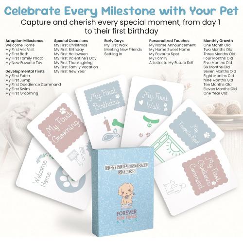 Pet Milestone Cards – Celebrate Your Pet’s Journey, Growth and Key Moments with Keepsake Cards - Perfect for Dogs, Cats, Puppies, and Kittens - Ideal as a Pet Adoption Gift, Pet Memory Book