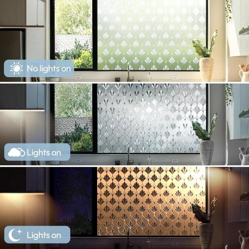 rabbitgoo Privacy Window Film Non Adhesive Frosted Glass Sun Blocking Self Static Cling Decorative for Home Kitchen Living Room, Removable and Reusable, 35.4 x 157.4 inches