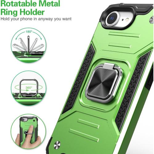 for iPhone 16e & iPhone 17e Case with Screen Protector for Men Women,Hybrid Drop Test Cover with Car Mount Kickstand Slim Fit Shockproof Protective Sturdy Case for iPhone 16e/17e 6.1,Green