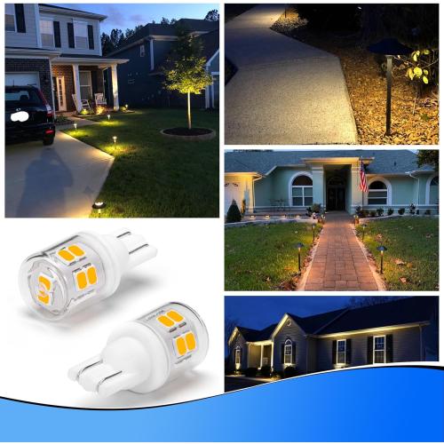 T5 T10 LED Wedge Base Bulbs, 2700K Warm White 2 Watts Equivalent 11W 18W Incandecent Bulbs, AC/DC 12-24V Low Voltage Replacement for Landscape Path Deck Garden RV Camper Lights, 6 Pack