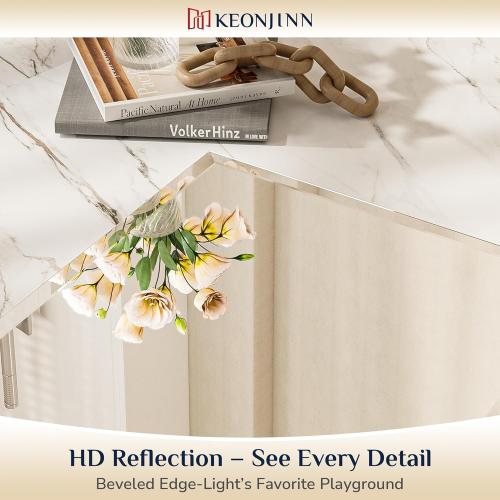 Keonjinn Size 22 x 30 Inch Frameless Bathroom Mirror, Beveled Mirrors for Bathroom Sink, Shatterproof Wall Mirror, Modern Decorative for Living Room, Entryway, Bedroom, Horizontal/Vertical