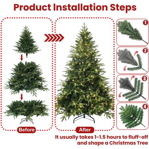Prelit Artificial Full Christmas Tree 4FT with 907 PE PVC Tips, Premium Pre-Lit Holiday Xmas Tree with 150 UL Incandescent Lights, Metal Hinges & Foldable Base for Home Office Party, Green