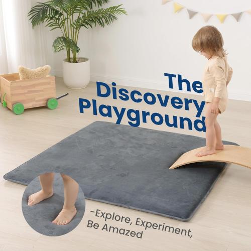 Baby Play Mat for Floor,1.3 Thick Elasti-Foam 50×50 Playpen Mat for Tummy Time,Water Repellent Soft Coral Velvet for Toddler,Infant,Kids,Non-Slip Backing Safe for Crawling(Dark Grey)