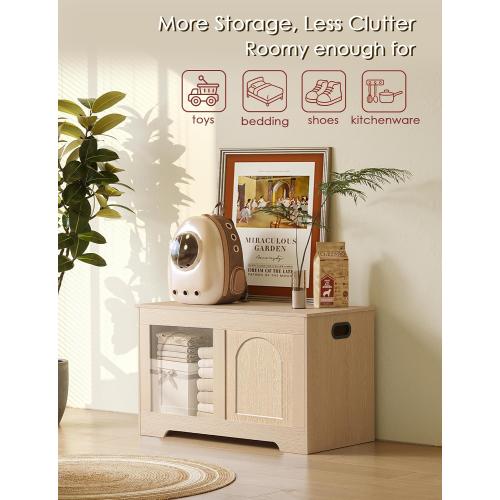 Storage Chest, Wooden Toy Box, Natural 31.5 L | Entryway Shoe Bench, 2 Soft-close Hinges, Finger-safe Flip-Top Lid, Easy Assembly, Farmhouse Large Trunk, Living Room/Bedroom