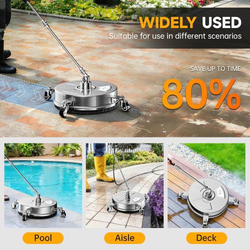 TOR 14 Pressure Washer Surface Cleaner 4000 PSI Stainless Steel, 4 Wheels