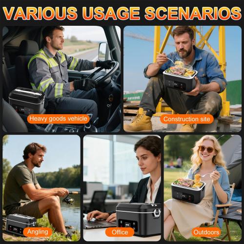 Heated Lunch Box,Electric Lunch Box, Lunch Box Battery Powered, Pro 24000mah,5.5 Cups Portable Food Heater-3D-5 Side Heating-Intelligent Temperature Control,Suitable For Trucks,Offices (Black/White)