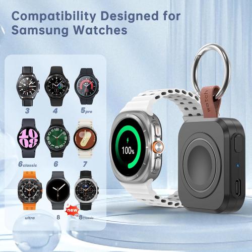 for Samsung Galaxy Watch Charger,1200mAh Portable Charger for Samsung Galaxy Watch 8/8 Classic/7/Ultra/6/6 Classic/5/5 Pro/4/3,Active 2/1 (Black)