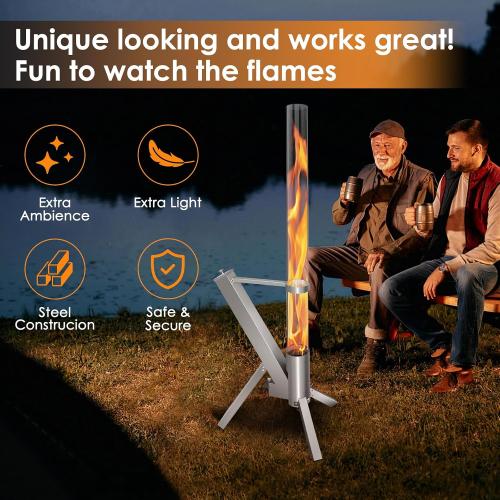 Outdoor Pellet Heater, Pellet Patio Heater, Outdoor Fire Pit with Safety Ash Box, Glass Tube(1m) Fireplace with Tripod, Add Space Light and Ambience for Patio and Backyard