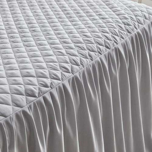 Ruffle Skirt Bedspread Set - 30 Long Drop - Vintage Chic Ruffled Summer Coverlet Bed Spreads Quilt Boho Bedding Farmhouse Style Lightweight Luxurious Rustic 3 Piece Set Queen Size Gray