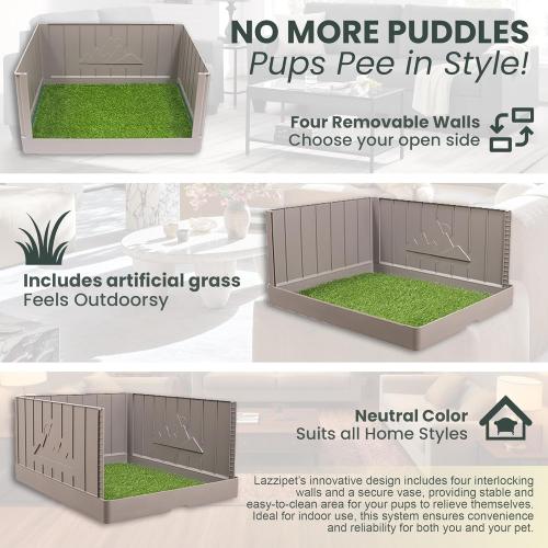 Dog Grass Pad with Tray, Indoor Dog Potty, Litter Box with High Walls, Artificial Grass for Dogs, Pee Pad Holder, Potty Training Tray with Reusable Turf Patch, for Apartments & Balconies